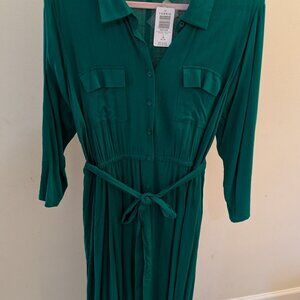 Torrid Emerald Green Shirt Dress - Size 1 (14/16) - NWT Tie Waist Midi Dress